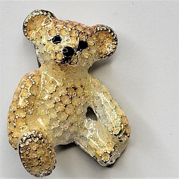 GOLD Tone Speckled Teddy Bear Brooch Pin - Picture 1 of 7